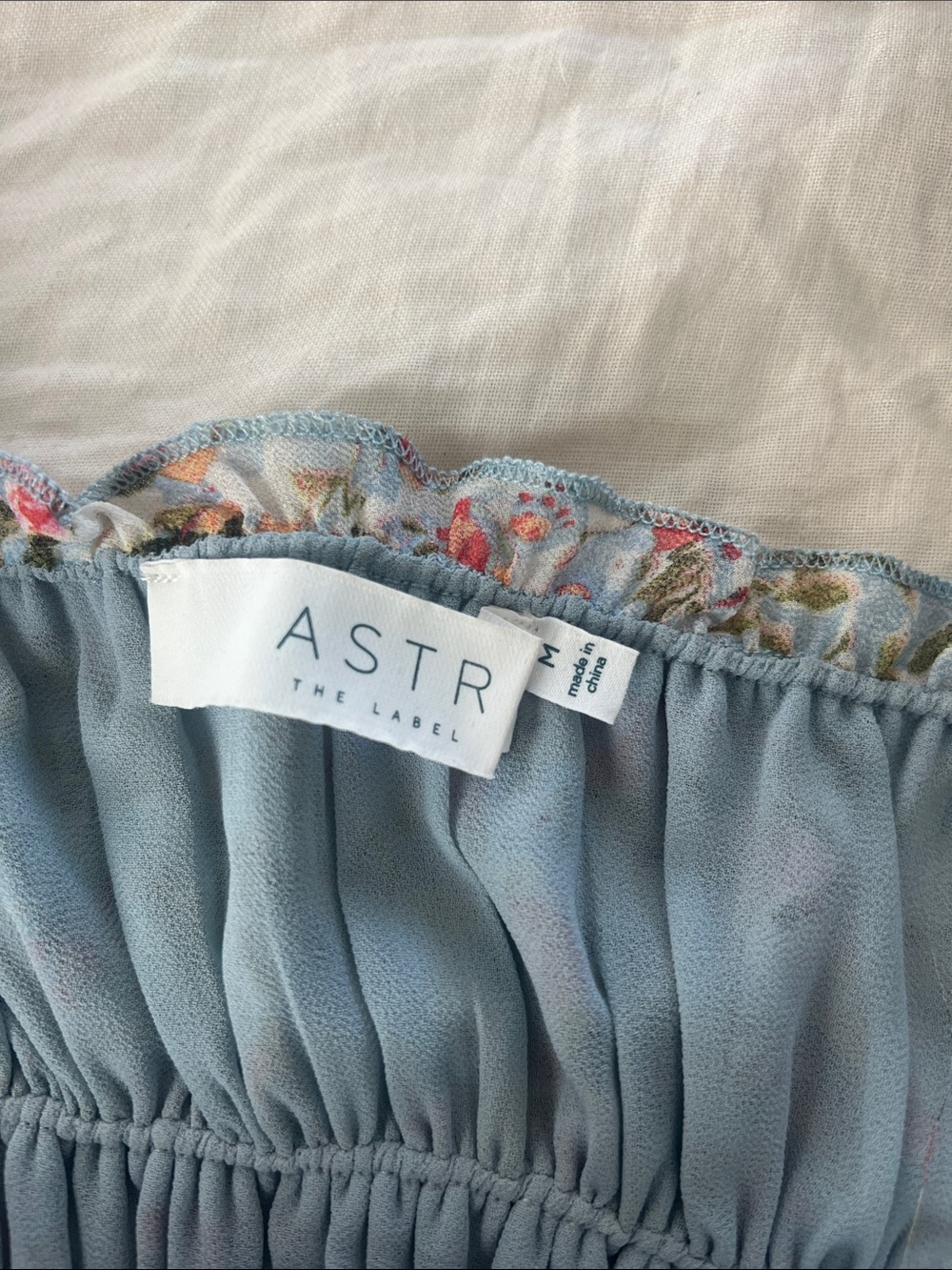 Astr Light Blue Floral Smocked Crop Top - Picture 2 of 2